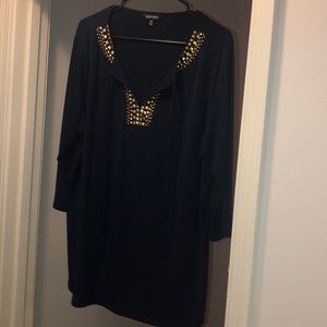 Navy blue blouse with gold accents